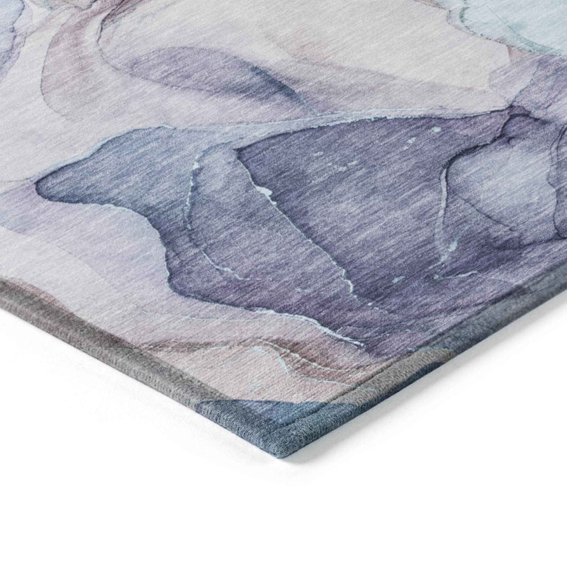 8' Runner Blue Abstract Washable Non Skid Indoor Outdoor Runner Rug