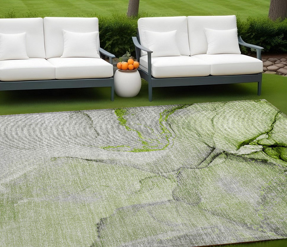 9' X 12' Green Abstract Washable Non Skid Indoor Outdoor Area Rug Homeroots Outdoor