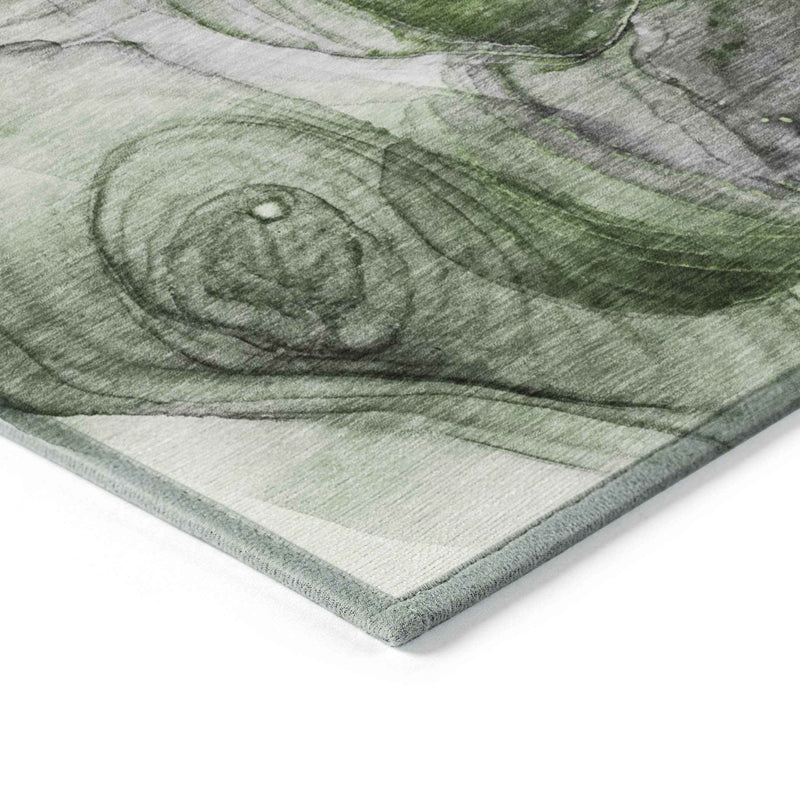 10' X 14' Olive Green Abstract Washable Non Skid Indoor Outdoor Area Rug