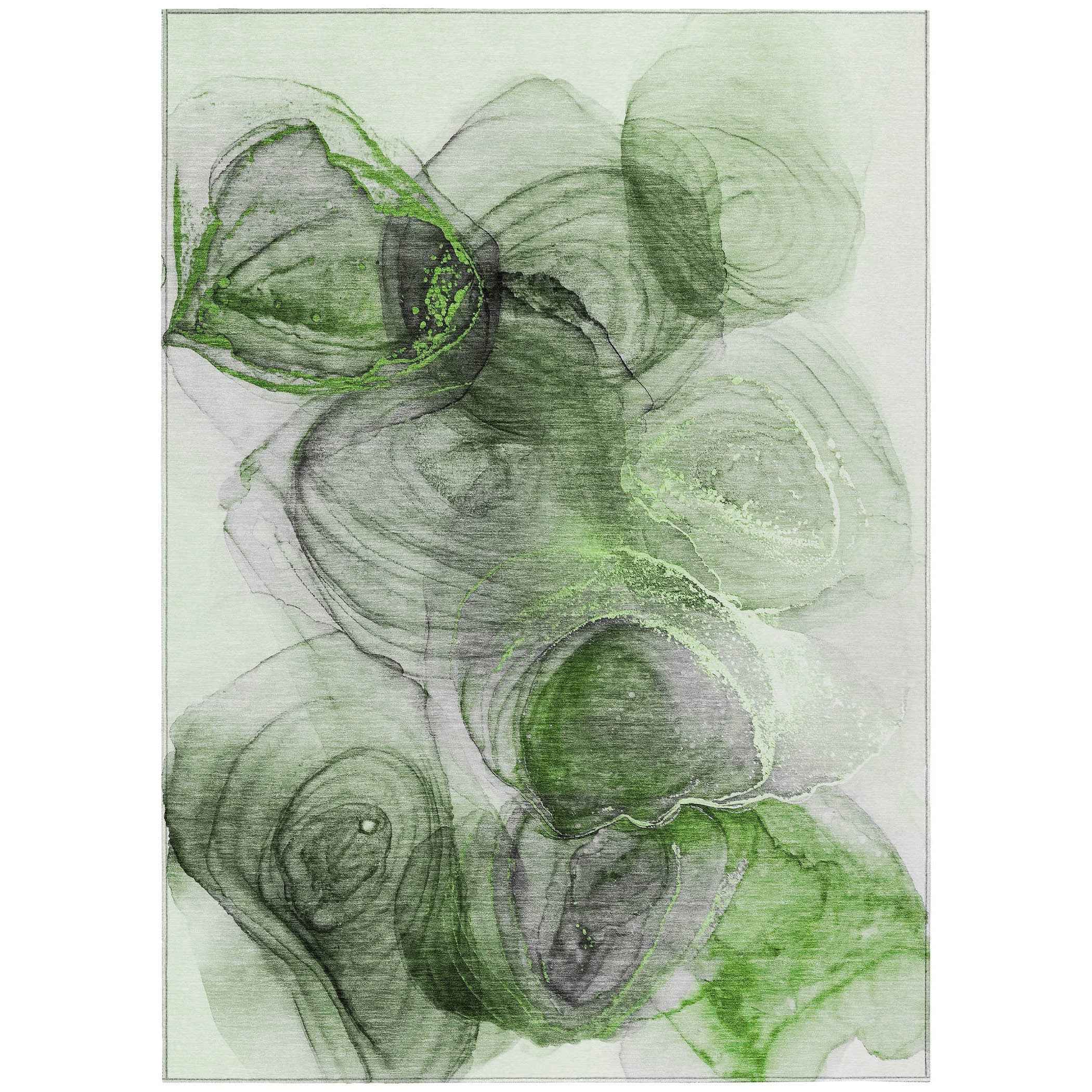 10' X 14' Olive Green Abstract Washable Non Skid Indoor Outdoor Area Rug