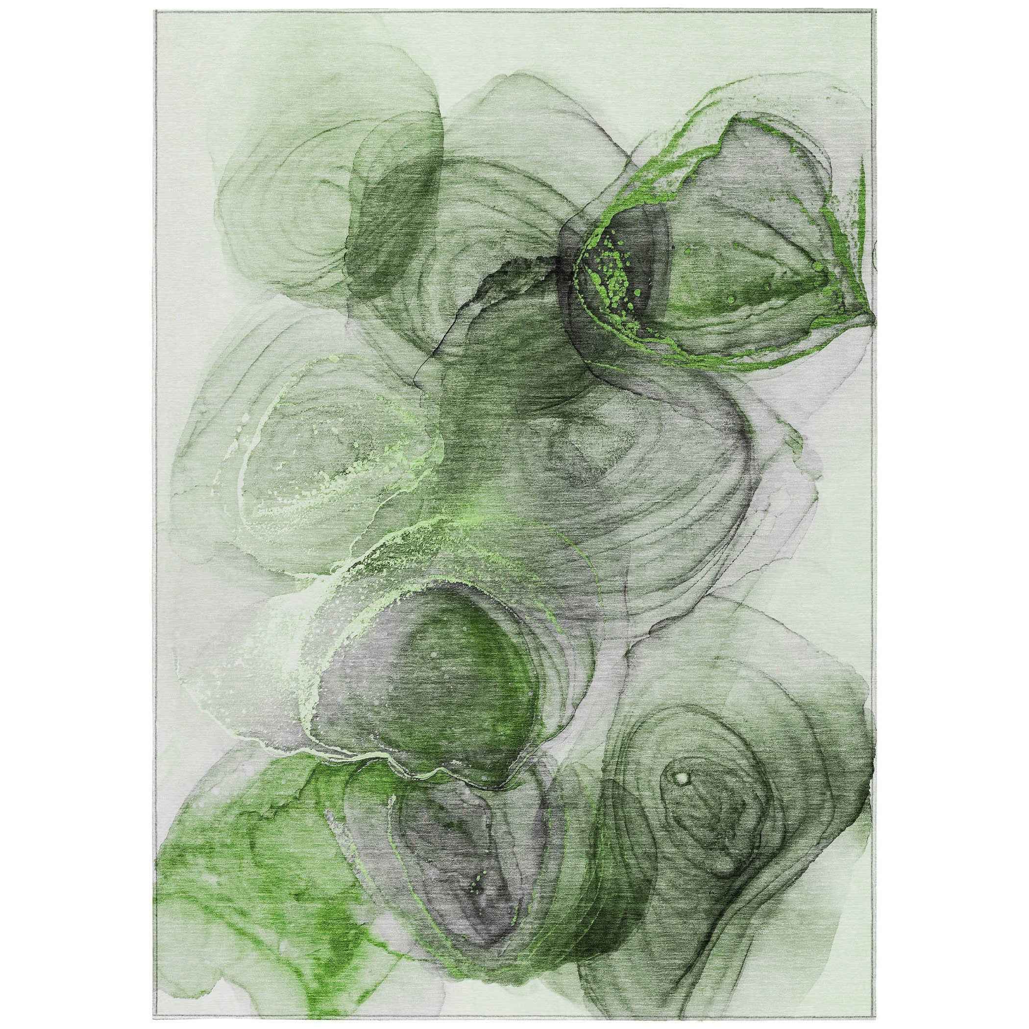 10' X 14' Olive Green Abstract Washable Non Skid Indoor Outdoor Area Rug