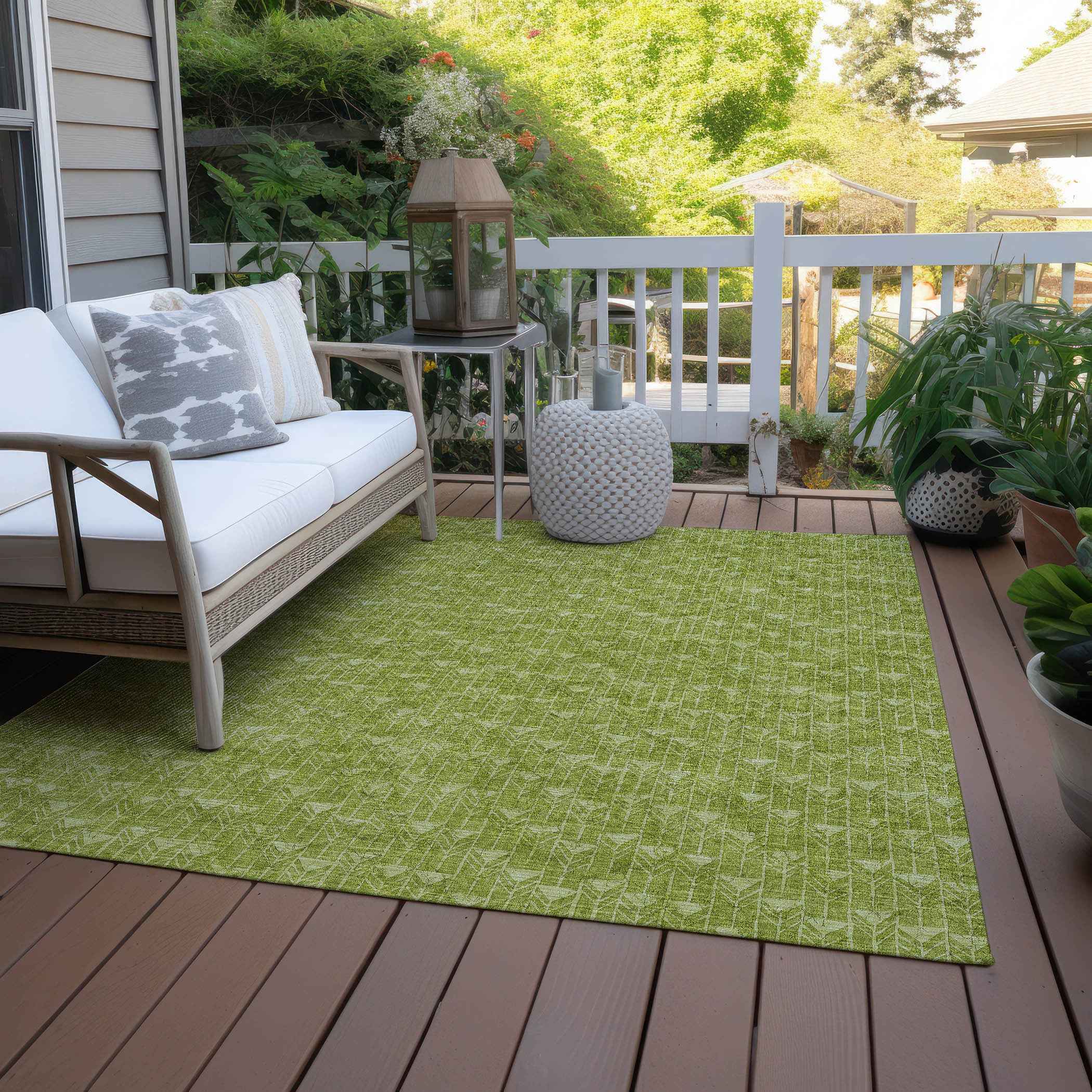 10' X 14' Moss Green Geometric Washable Non Skid Indoor Outdoor Area Rug
