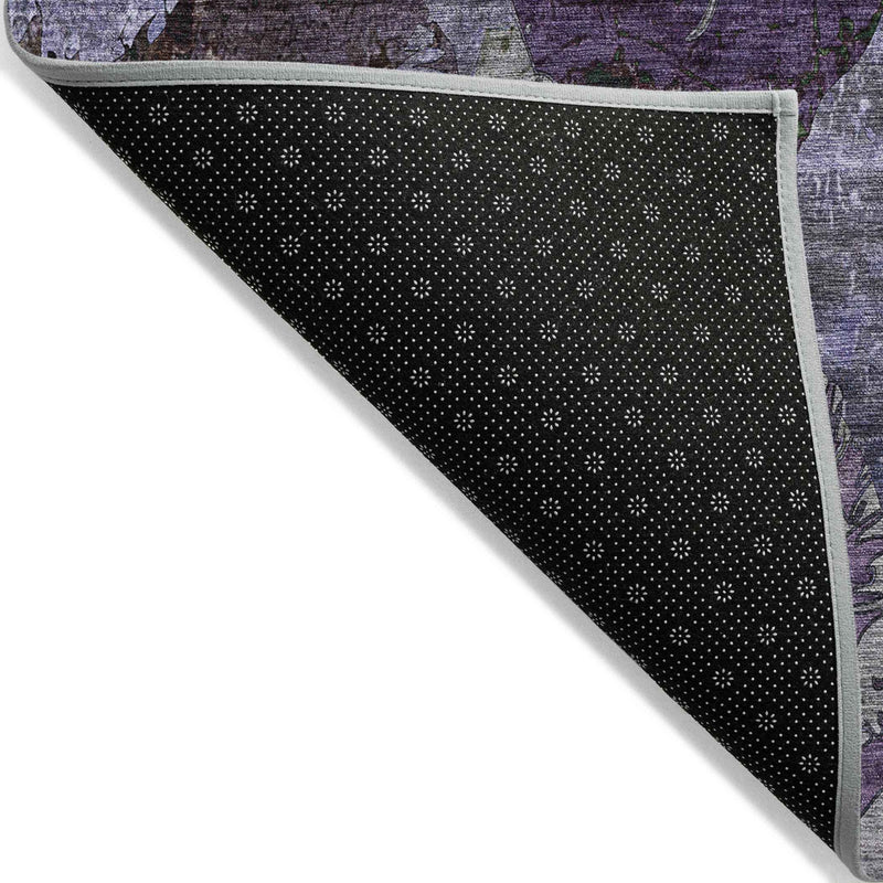 8' X 10' Purple and Green Floral Washable Non Skid Indoor Outdoor Area Rug