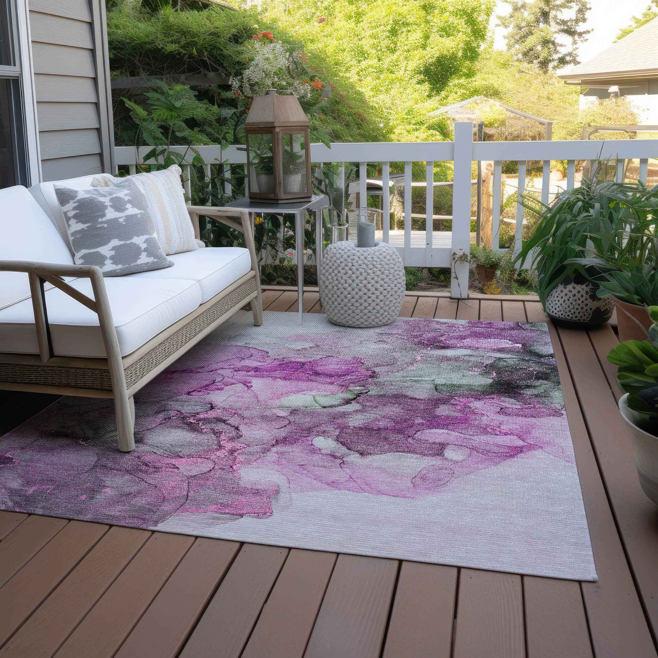 10' X 14' Gray and Purple Abstract Washable Non Skid Indoor Outdoor Area Rug