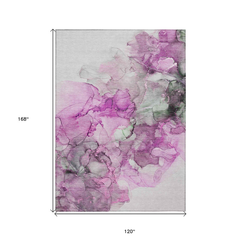 10' X 14' Gray and Purple Abstract Washable Non Skid Indoor Outdoor Area Rug