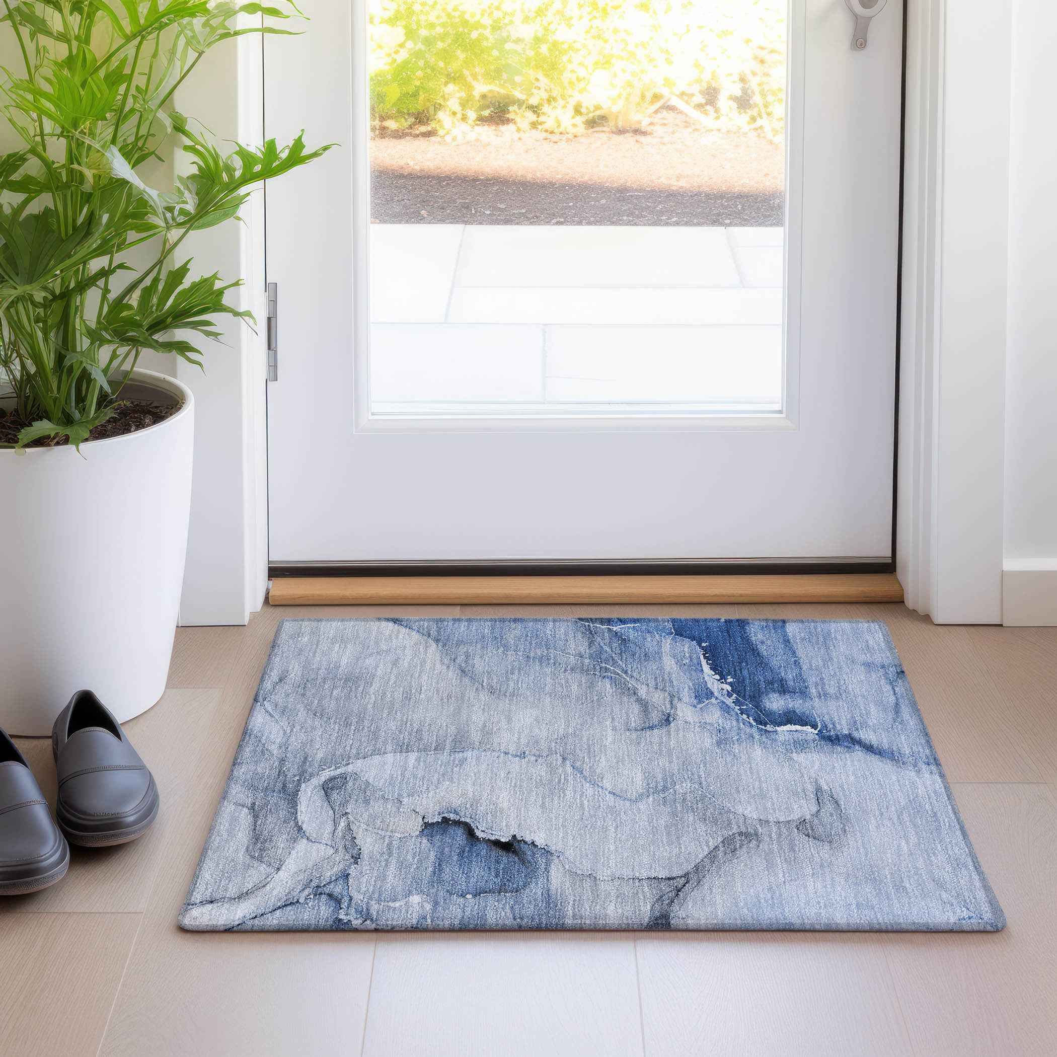 2' X 3' Blue Abstract Washable Indoor Outdoor Area Rug