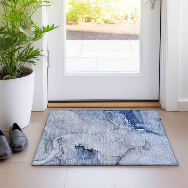2' X 3' Blue Abstract Washable Indoor Outdoor Area Rug