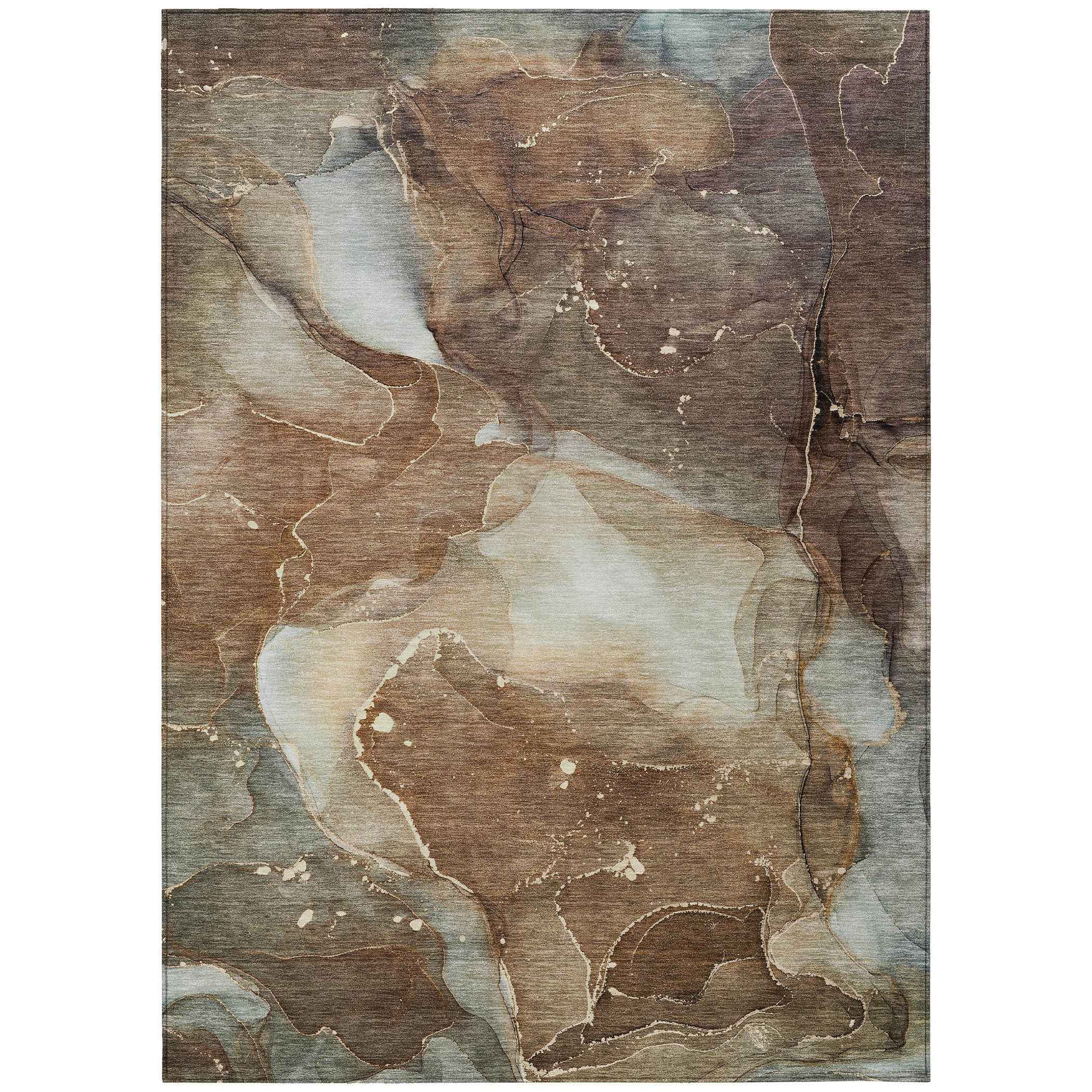 5' X 8' Brown Abstract Washable Non Skid Indoor Outdoor Area Rug
