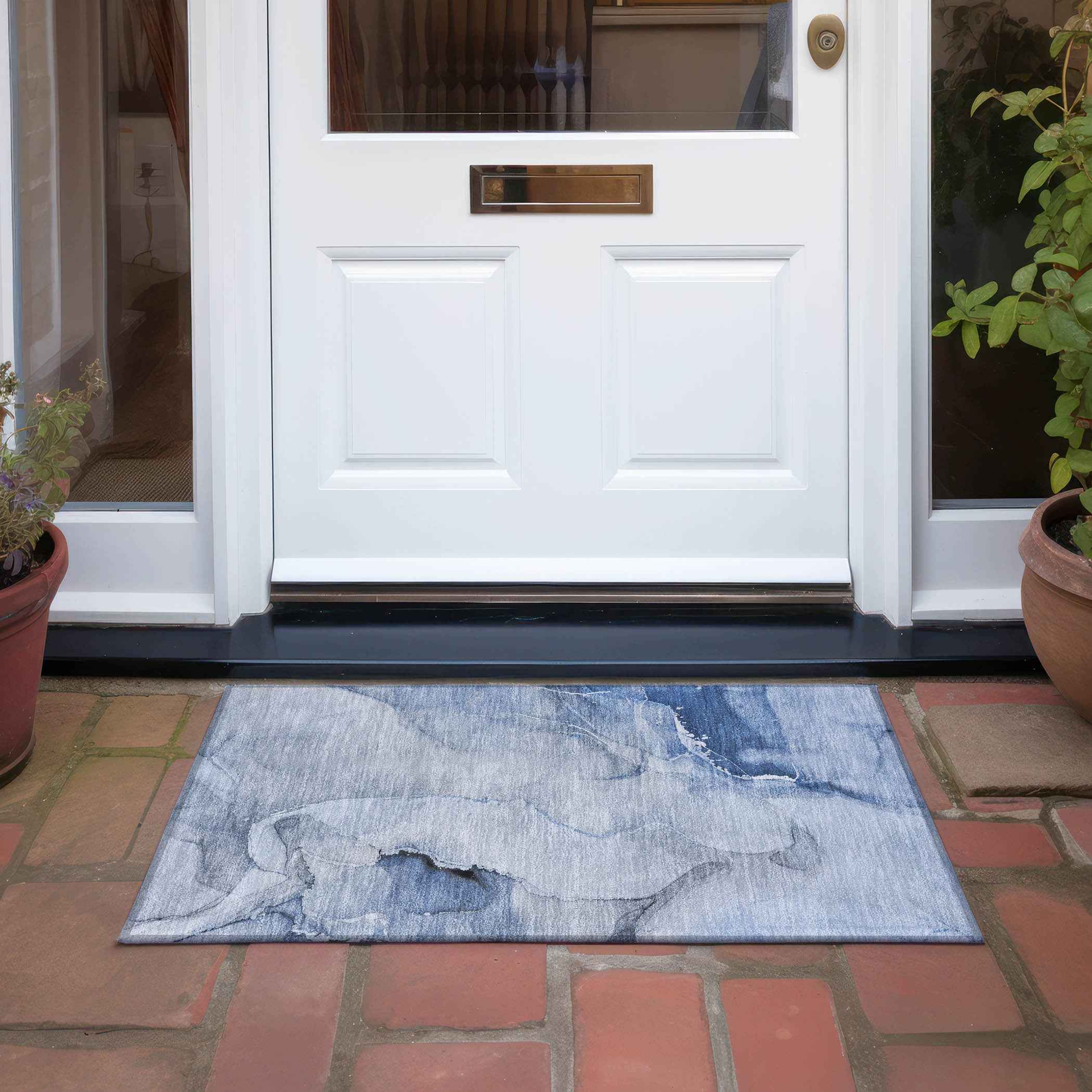 2' X 3' Blue Abstract Washable Indoor Outdoor Area Rug