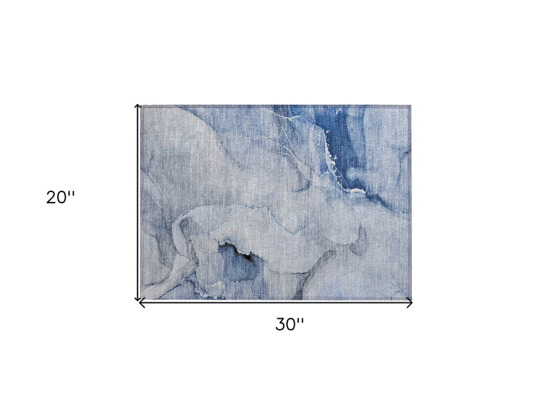 2' X 3' Blue Abstract Washable Indoor Outdoor Area Rug