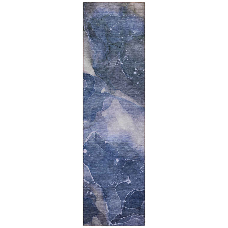8' Runner Blue Abstract Washable Non Skid Indoor Outdoor Runner Rug