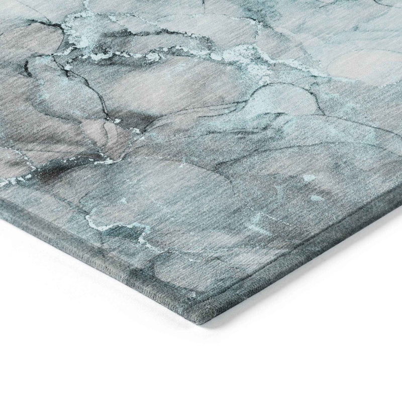 10' X 14' Teal and Gray Abstract Washable Indoor Outdoor Area Rug