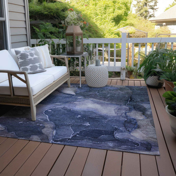 9' X 12' Blue Abstract Washable Non Skid Indoor Outdoor Area Rug