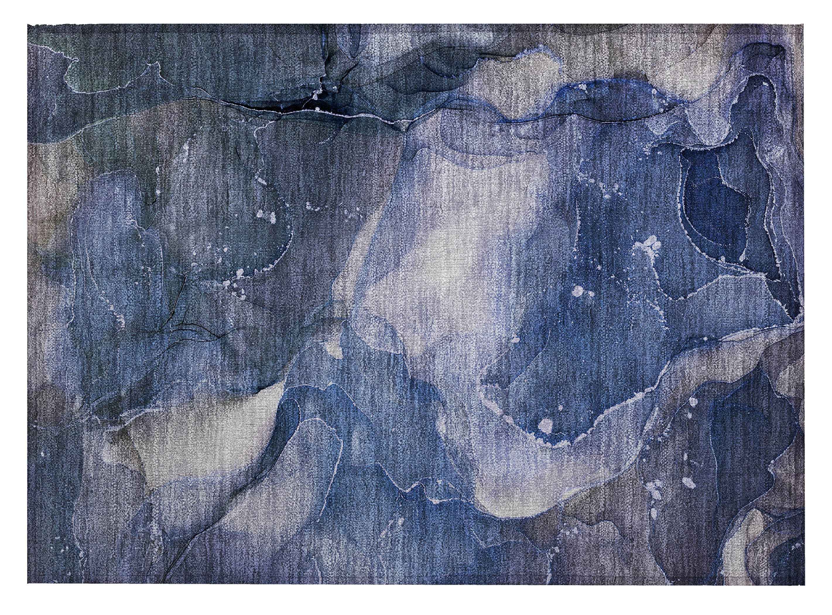 2' X 3' Blue Abstract Washable Non Skid Indoor Outdoor Area Rug