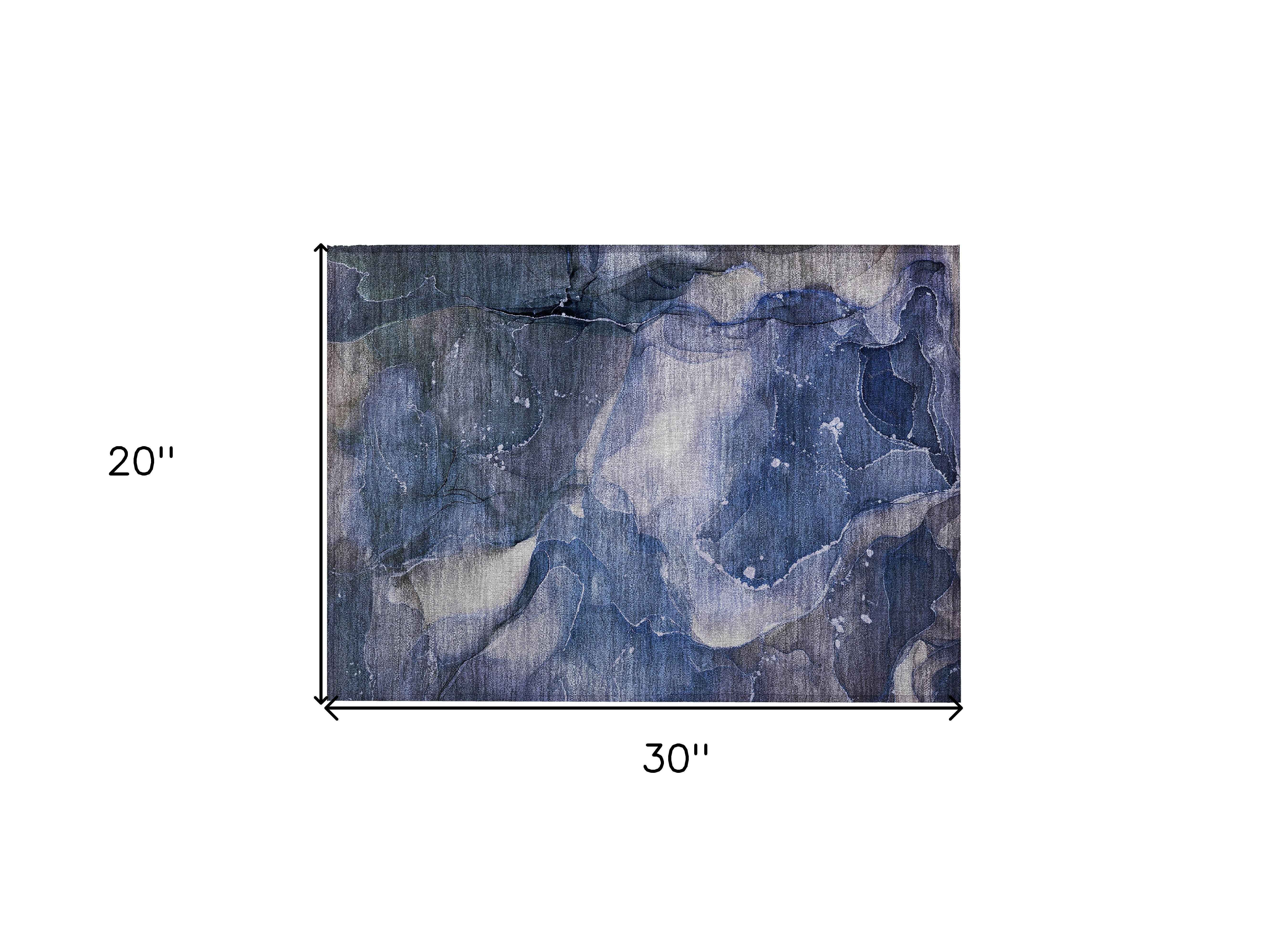 2' X 3' Blue Abstract Washable Non Skid Indoor Outdoor Area Rug