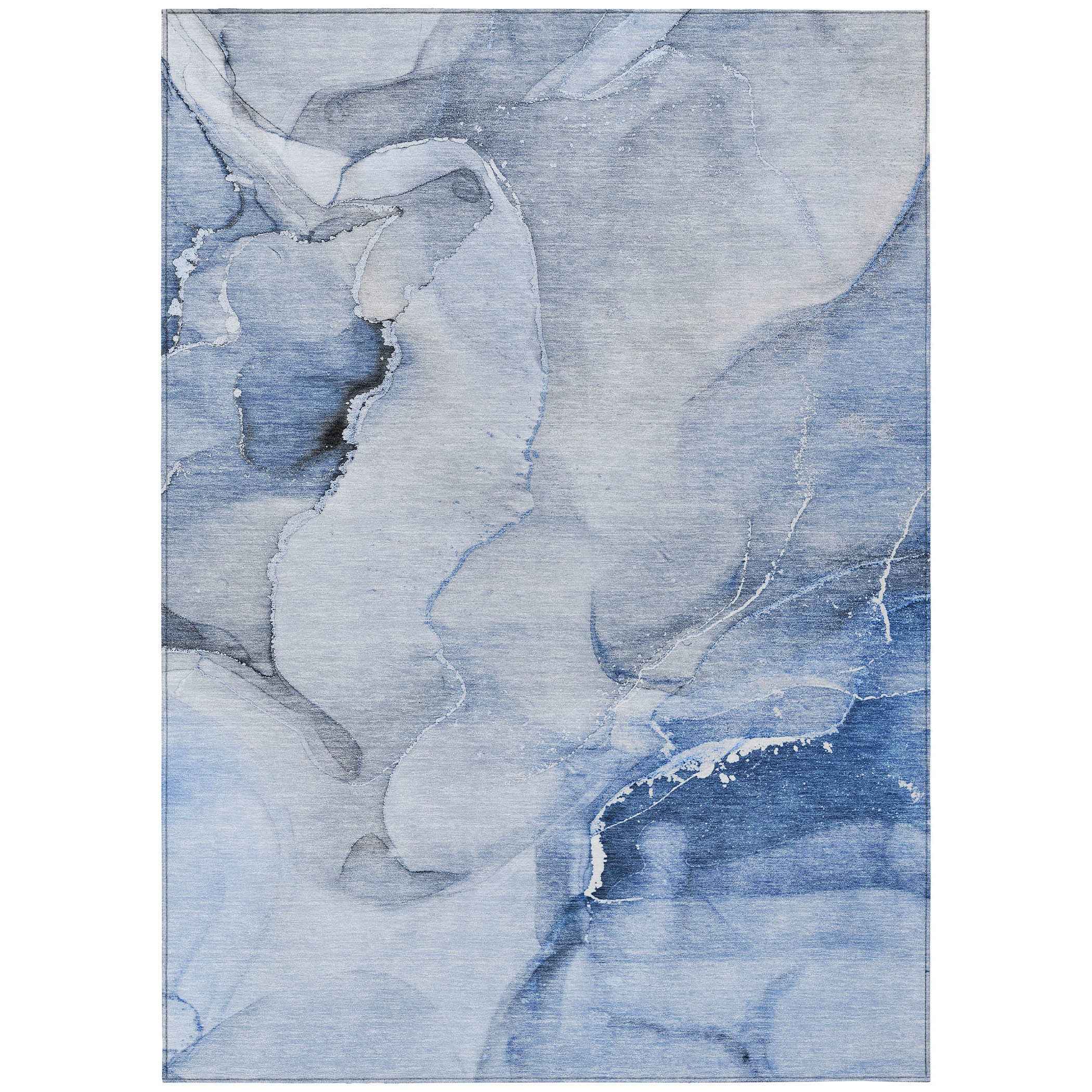 5' X 8' Blue and Gray Abstract Washable Non Skid Indoor Outdoor Area Rug