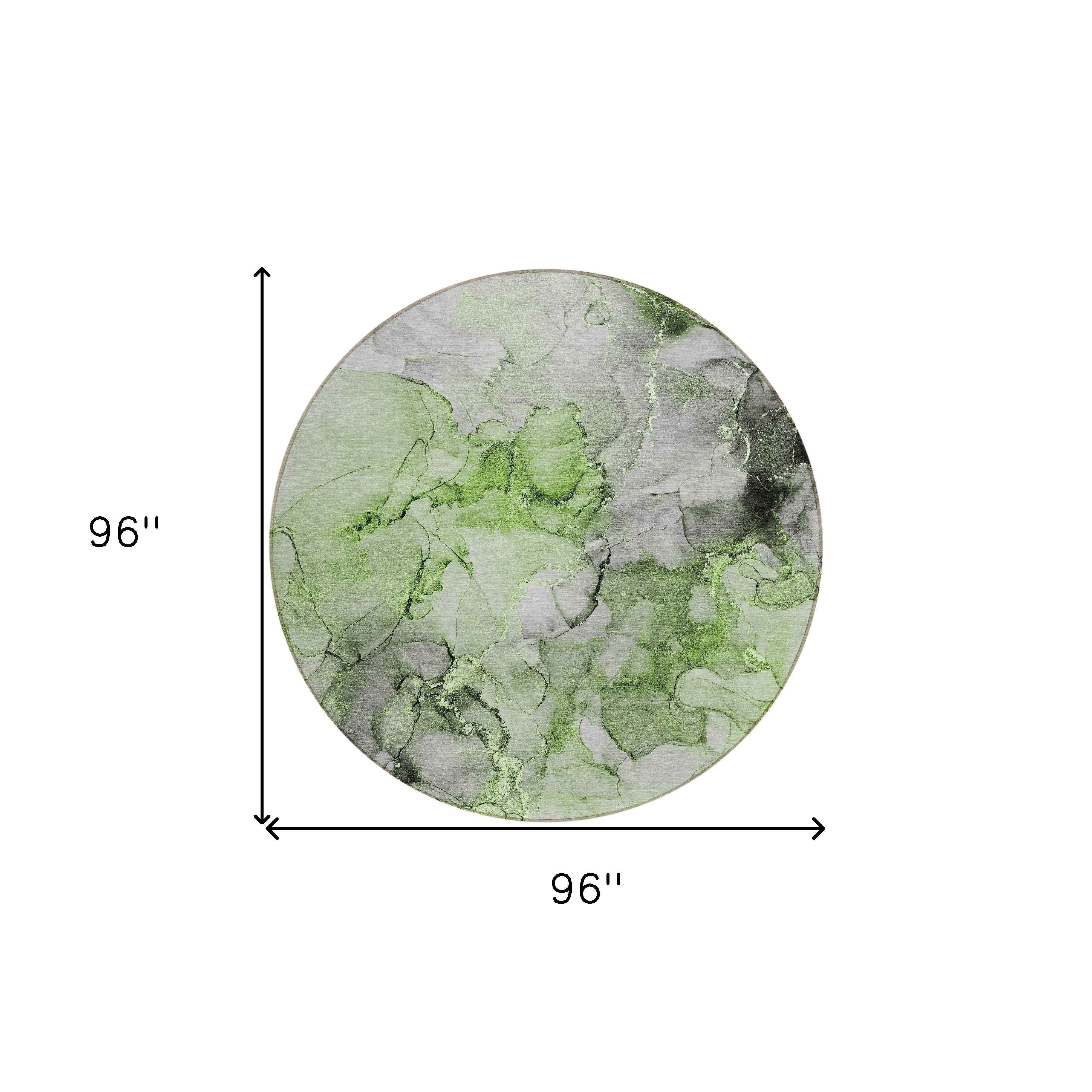 8' Round Green Round Abstract Washable Non Skid Indoor Outdoor Area Rug