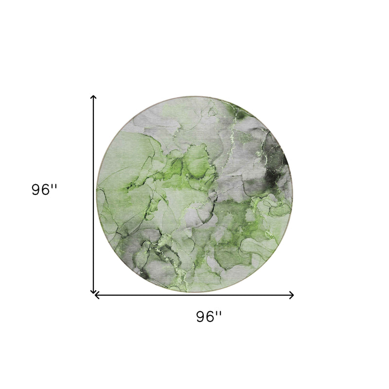 8' Round Green Round Abstract Washable Non Skid Indoor Outdoor Area Rug