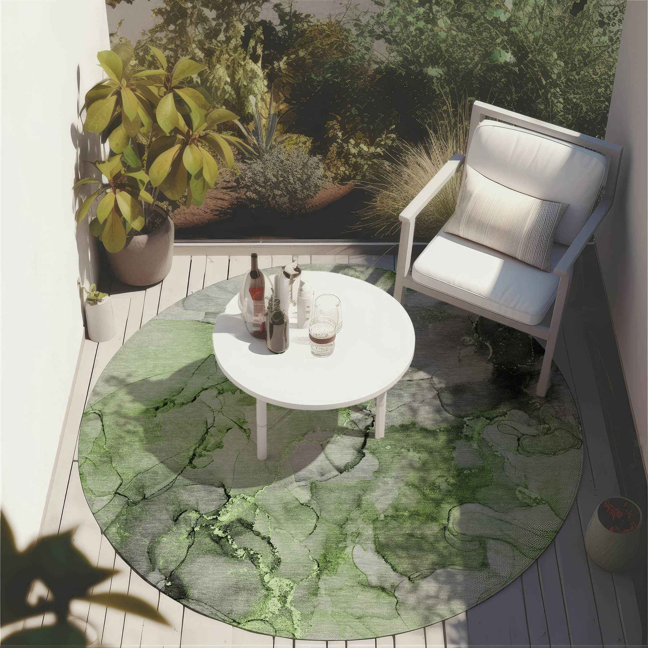 8' Round Green Round Abstract Washable Non Skid Indoor Outdoor Area Rug