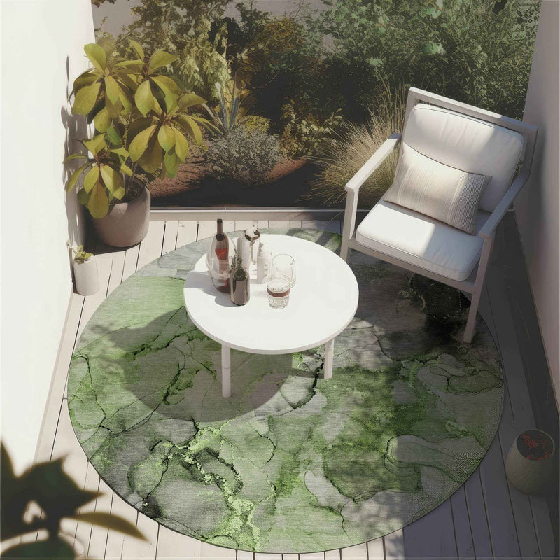 8' Round Green Round Abstract Washable Non Skid Indoor Outdoor Area Rug