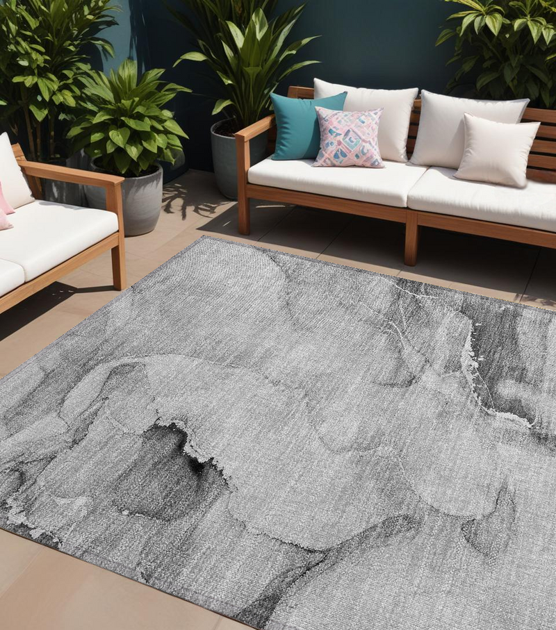 10' X 14' Gray and Ivory Abstract Washable Non Skid Indoor Outdoor Area Rug