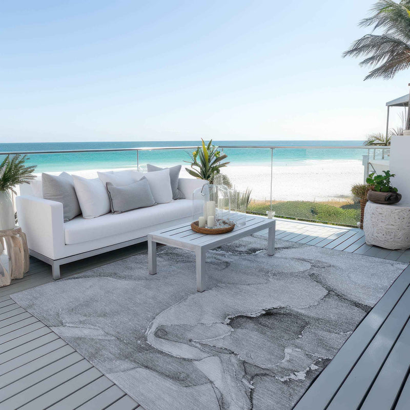 10' X 14' Gray and Ivory Abstract Washable Non Skid Indoor Outdoor Area Rug