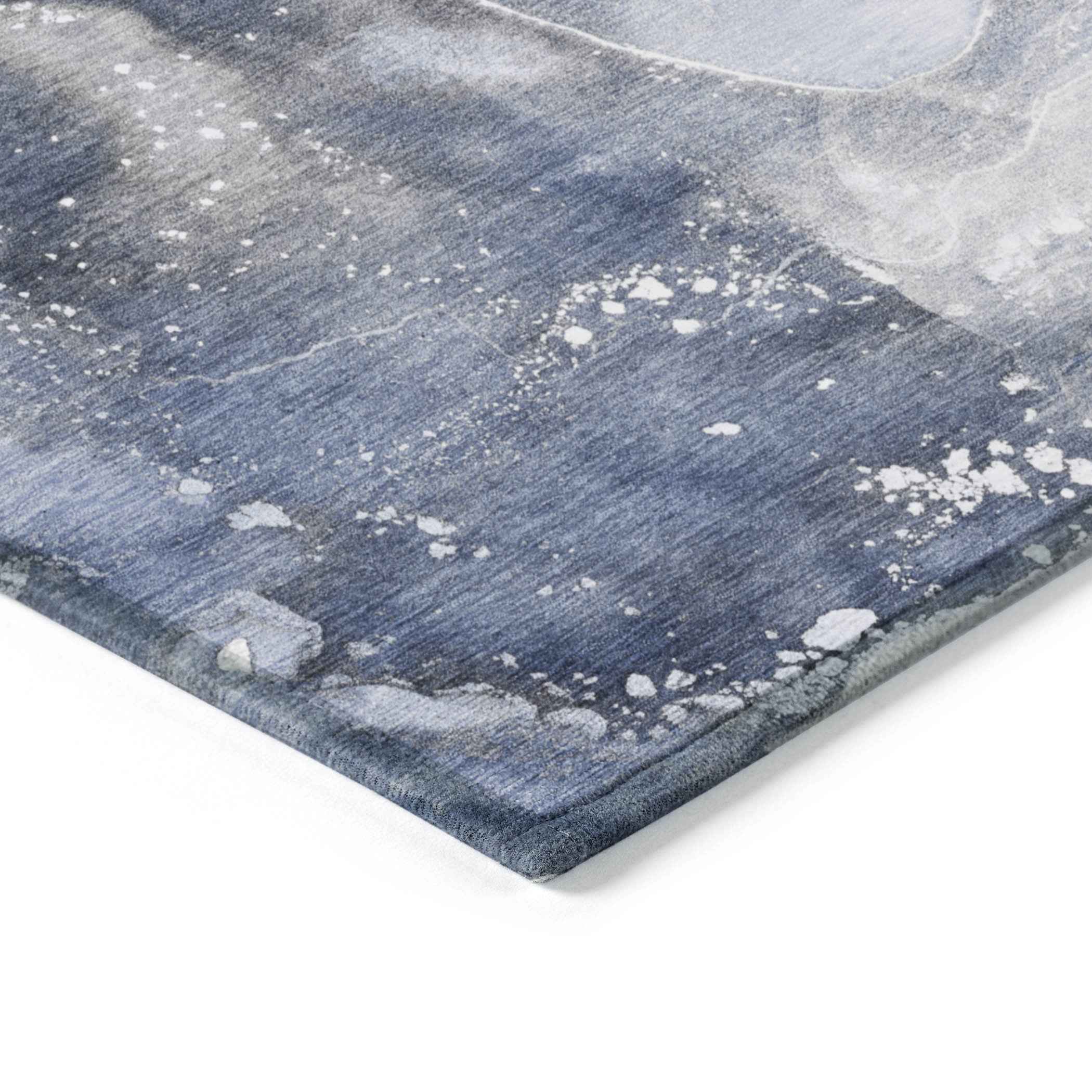 9' X 12' Blue and Gray Abstract Washable Non Skid Indoor Outdoor Area Rug