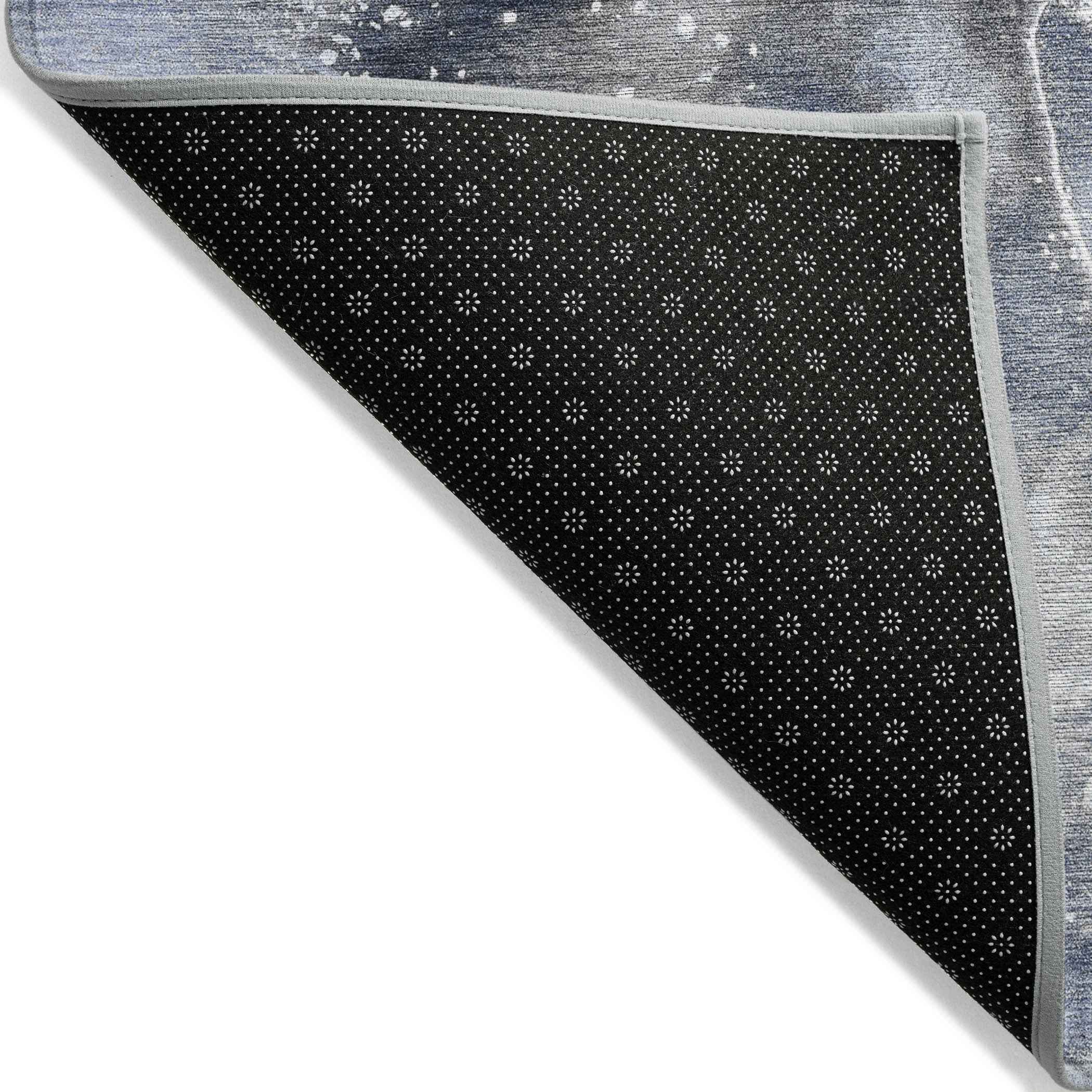 9' X 12' Blue and Gray Abstract Washable Non Skid Indoor Outdoor Area Rug