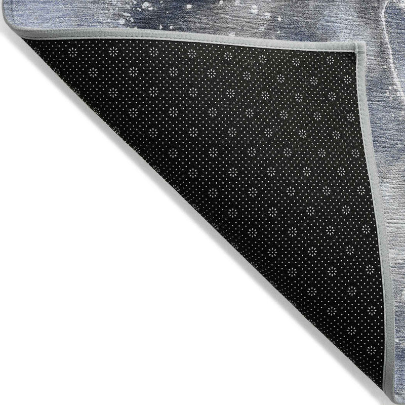 9' X 12' Blue and Gray Abstract Washable Non Skid Indoor Outdoor Area Rug