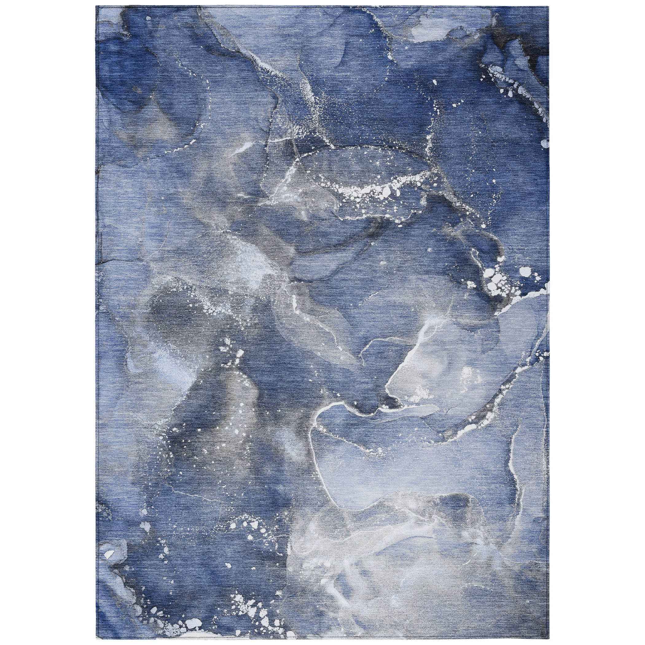 9' X 12' Blue and Gray Abstract Washable Non Skid Indoor Outdoor Area Rug