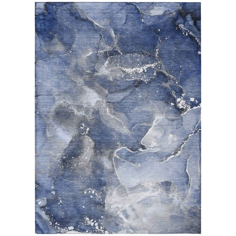 9' X 12' Blue and Gray Abstract Washable Non Skid Indoor Outdoor Area Rug