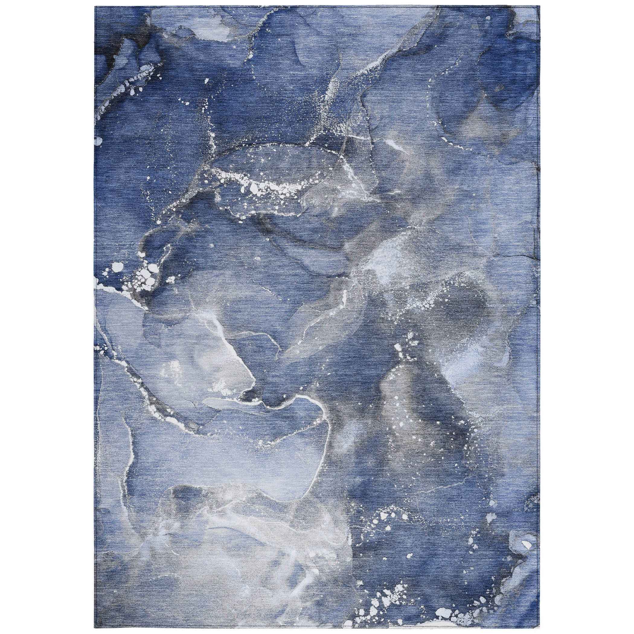 9' X 12' Blue and Gray Abstract Washable Non Skid Indoor Outdoor Area Rug