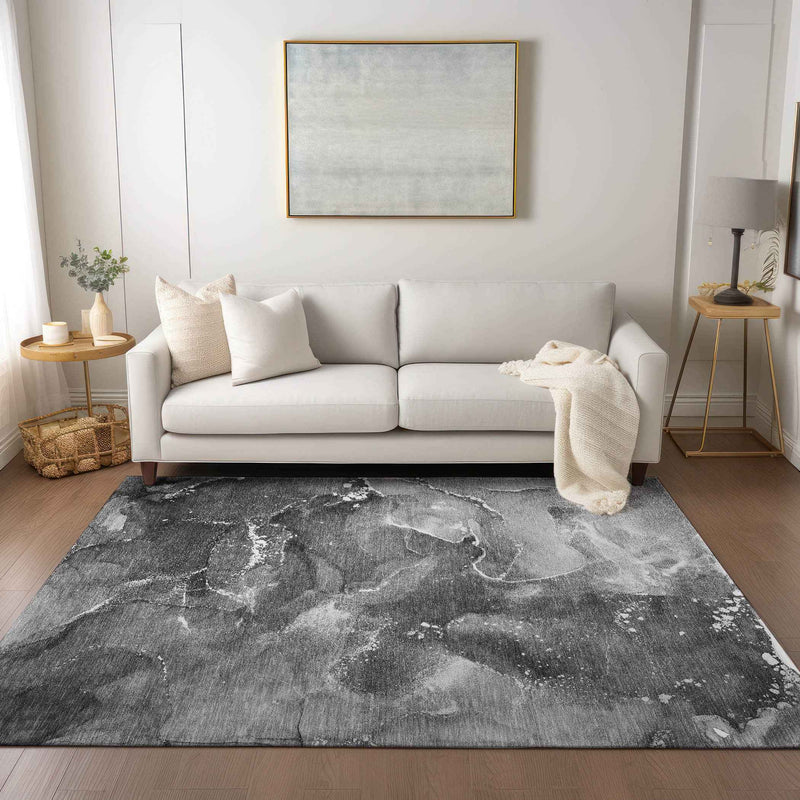 9' X 12' Gray Abstract Washable Non Skid Indoor Outdoor Area Rug