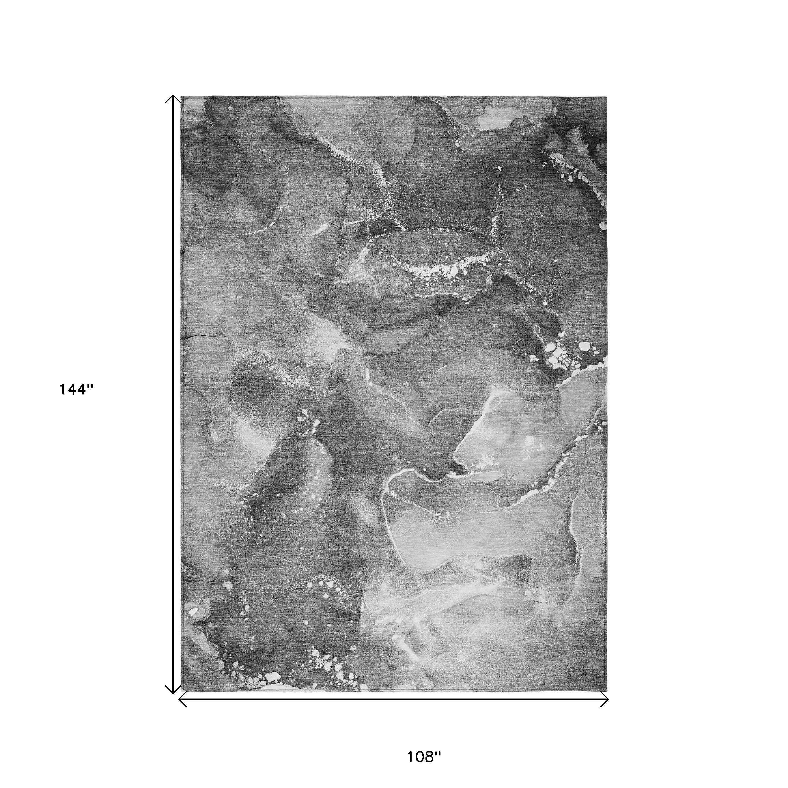 9' X 12' Gray Abstract Washable Non Skid Indoor Outdoor Area Rug