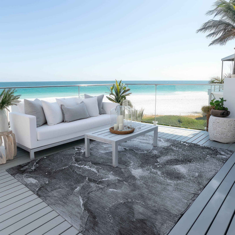 9' X 12' Gray Abstract Washable Non Skid Indoor Outdoor Area Rug