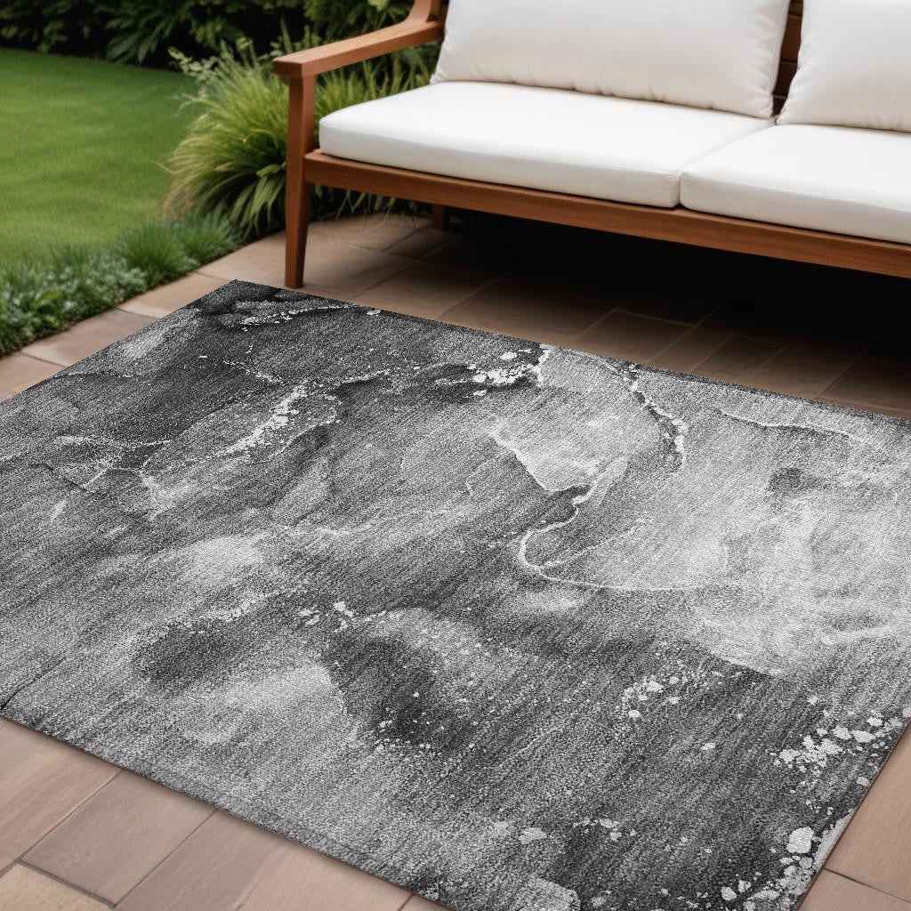 9' X 12' Gray Abstract Washable Non Skid Indoor Outdoor Area Rug