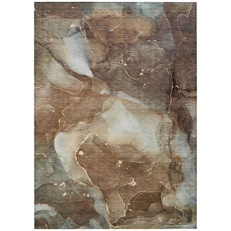 3' X 5' Brown Abstract Washable Non Skid Indoor Outdoor Area Rug