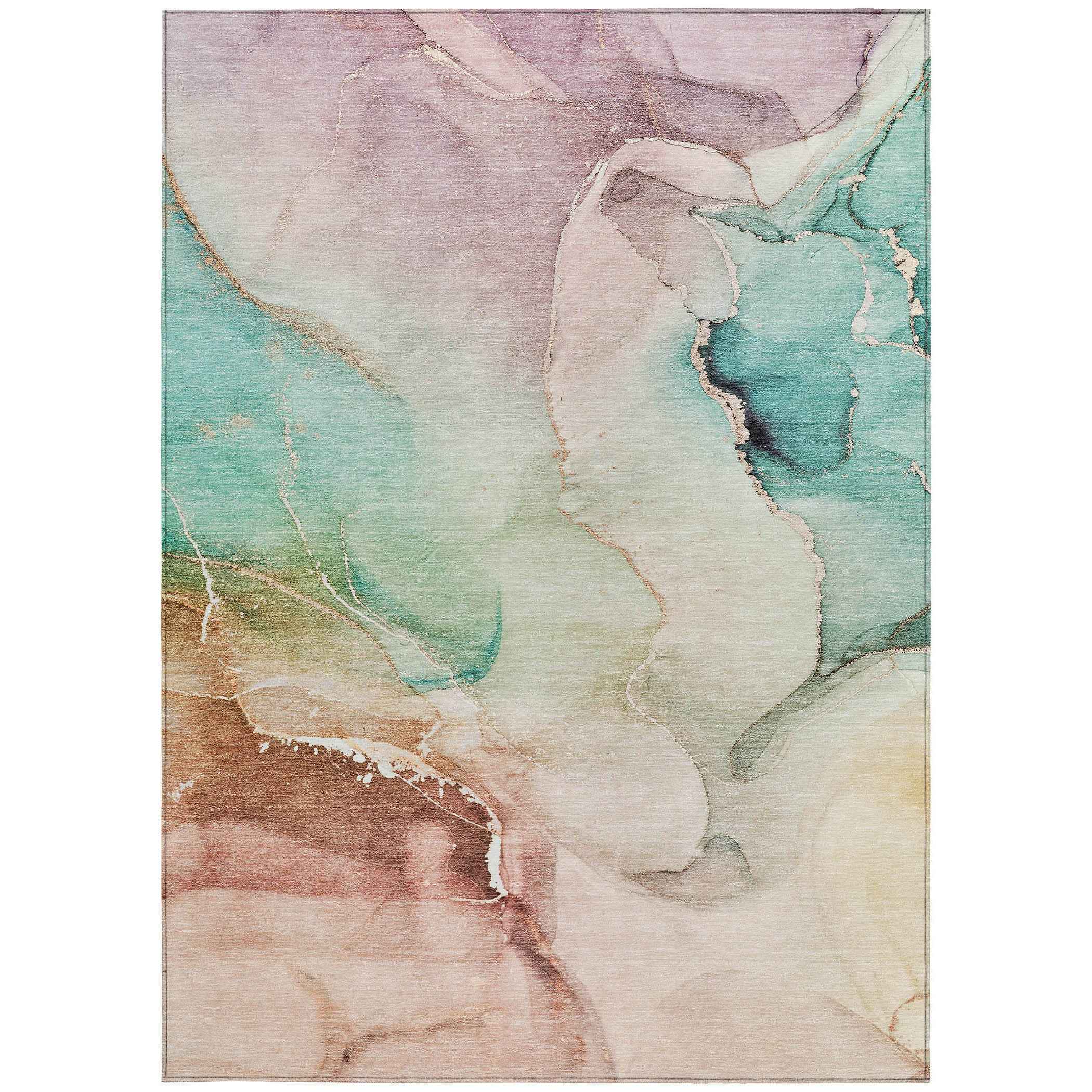 10' X 14' Teal Abstract Washable Non Skid Indoor Outdoor Area Rug