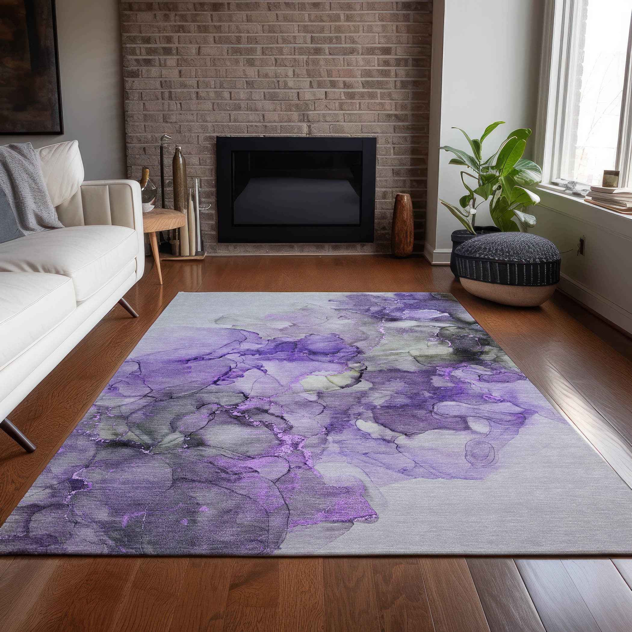 3' X 5' Purple Abstract Washable Non Skid Indoor Outdoor Area Rug