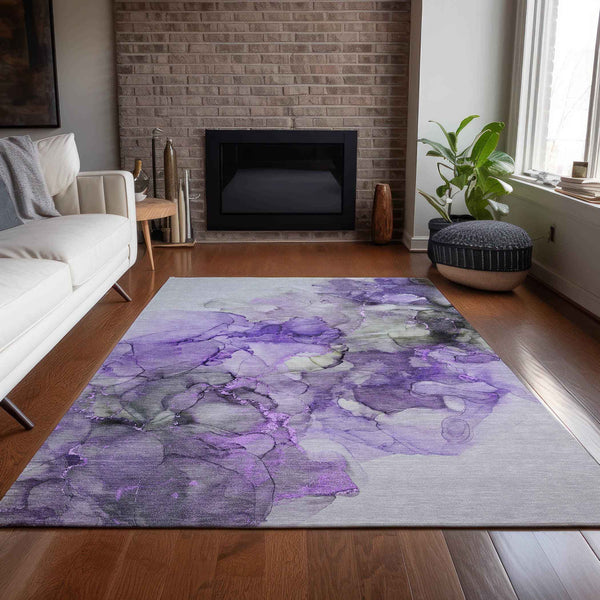 3' X 5' Purple Abstract Washable Non Skid Indoor Outdoor Area Rug