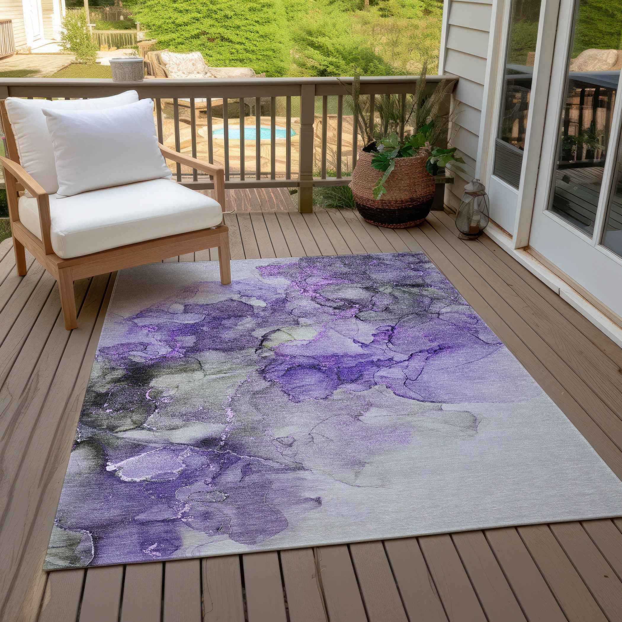 3' X 5' Purple Abstract Washable Non Skid Indoor Outdoor Area Rug