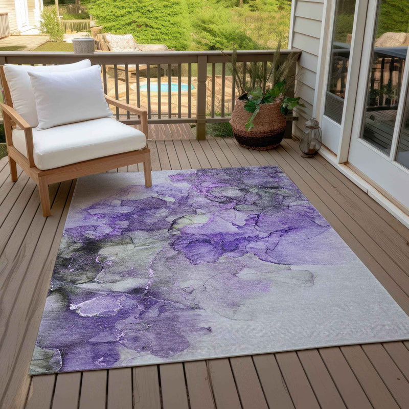 3' X 5' Purple Abstract Washable Non Skid Indoor Outdoor Area Rug