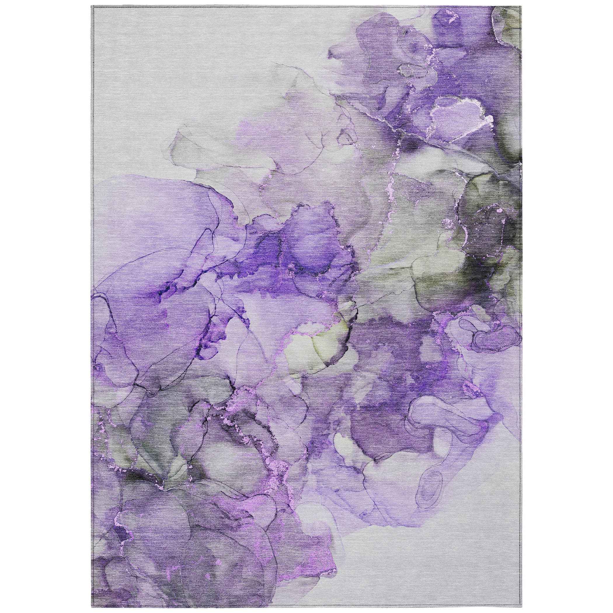 3' X 5' Purple Abstract Washable Non Skid Indoor Outdoor Area Rug