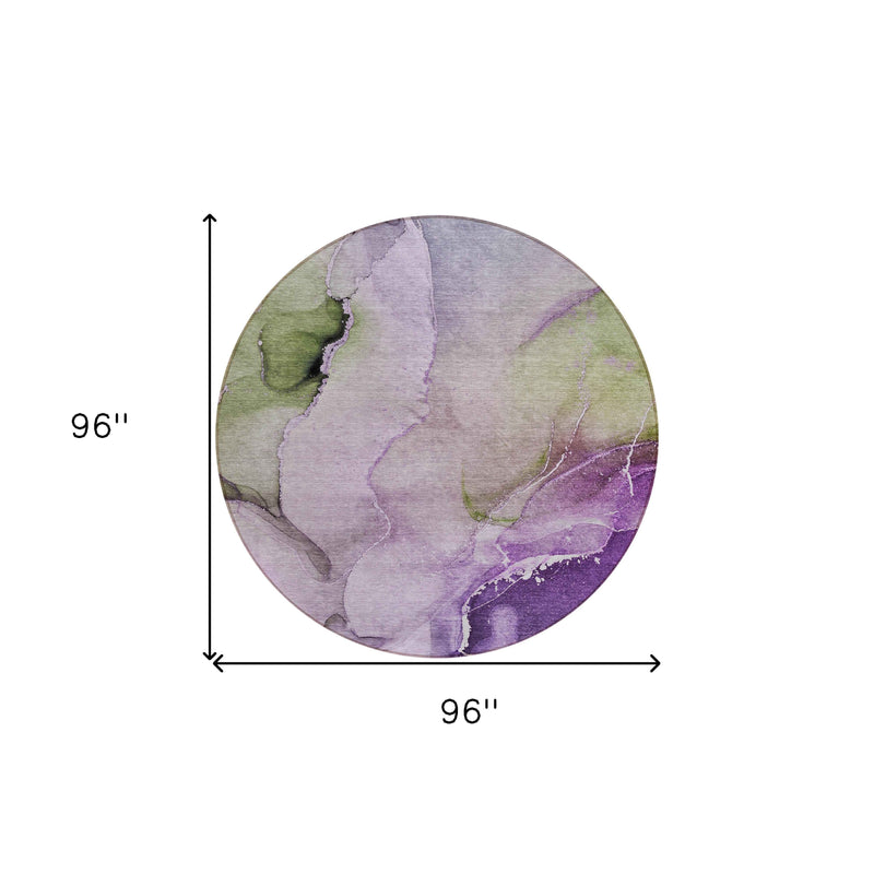 8' Round Purple Round Abstract Washable Non Skid Indoor Outdoor Area Rug