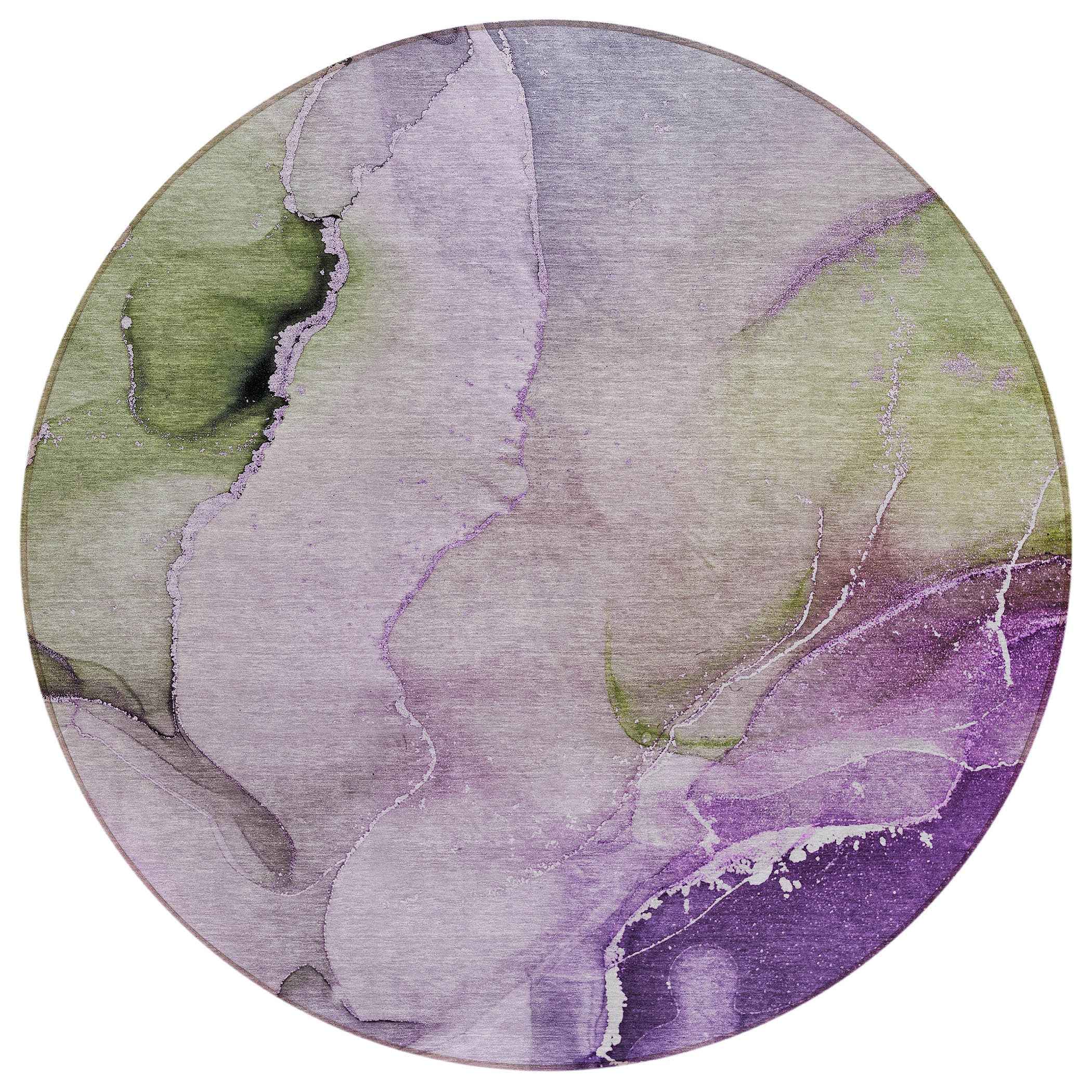 8' Round Purple Round Abstract Washable Non Skid Indoor Outdoor Area Rug