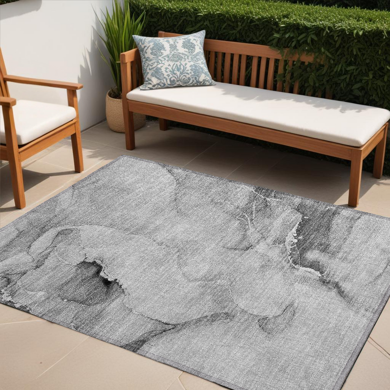 5' X 8' Gray and Ivory Abstract Washable Non Skid Indoor Outdoor Area Rug