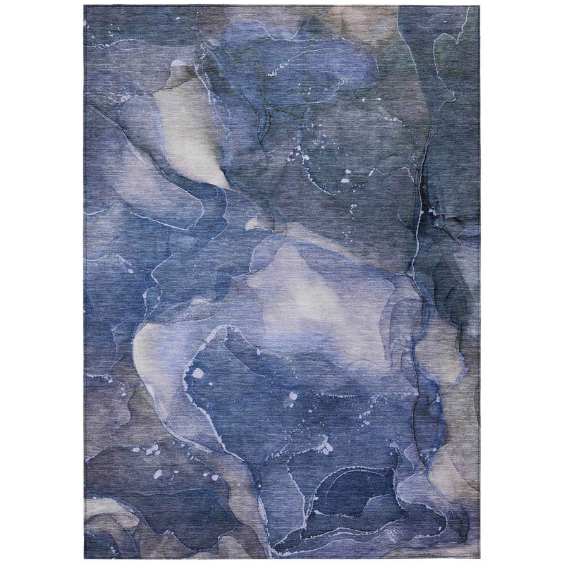 8' X 10' Blue Abstract Washable Non Skid Indoor Outdoor Area Rug