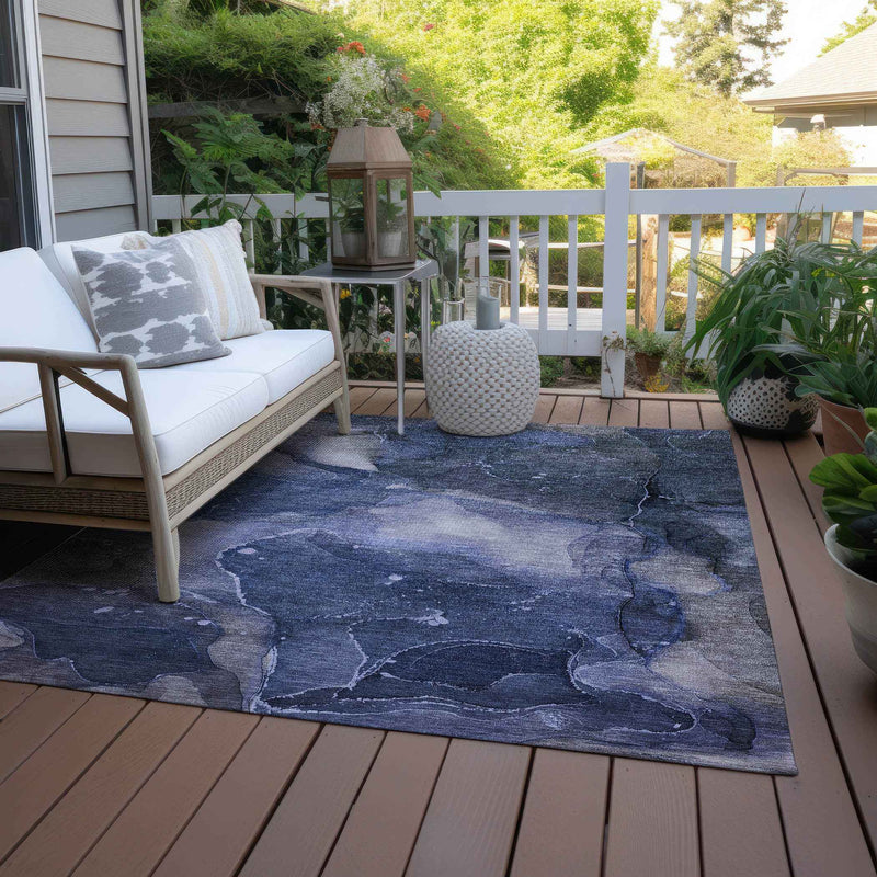 8' X 10' Blue Abstract Washable Non Skid Indoor Outdoor Area Rug
