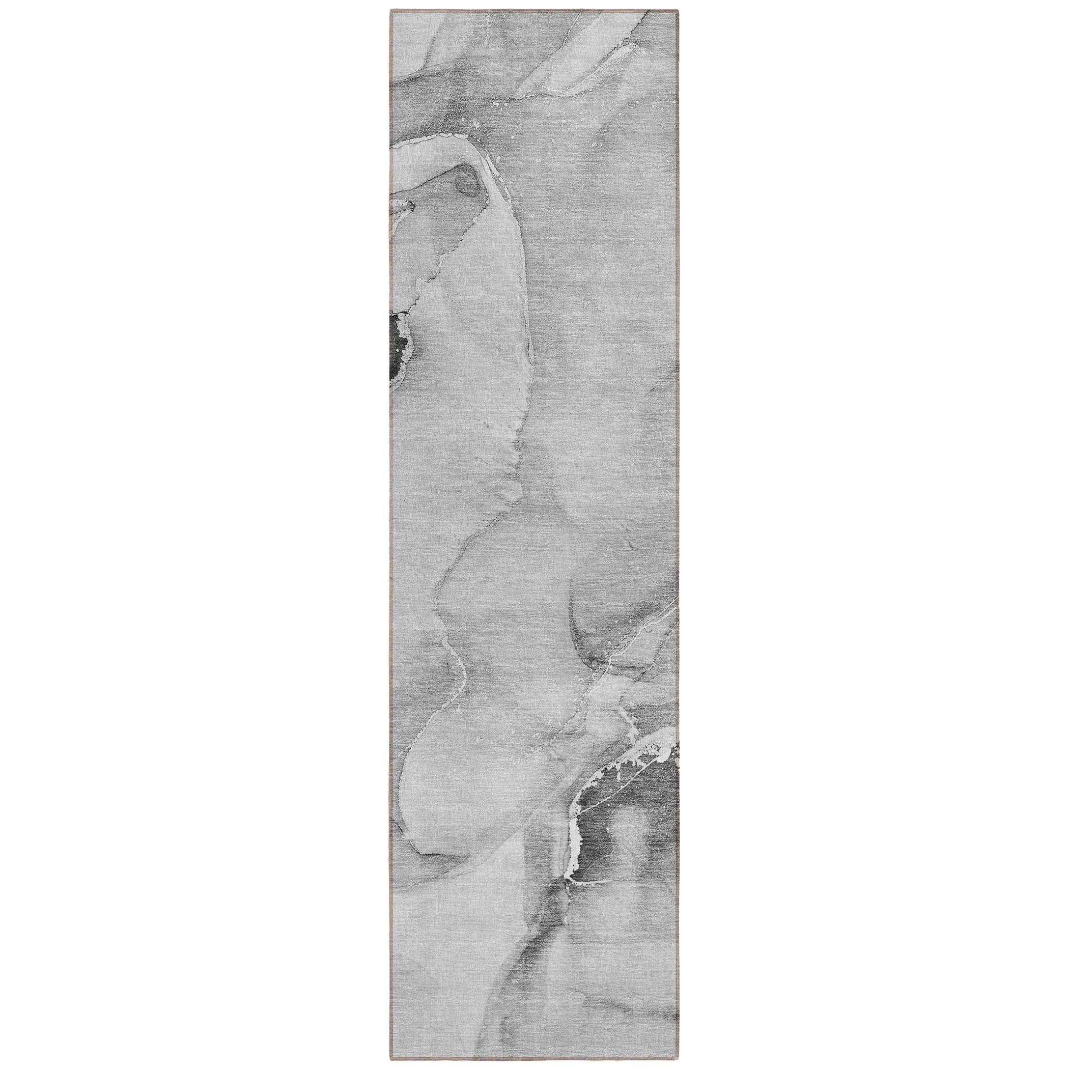 8' Runner Gray and Ivory Abstract Washable Non Skid Indoor Outdoor Runner Rug