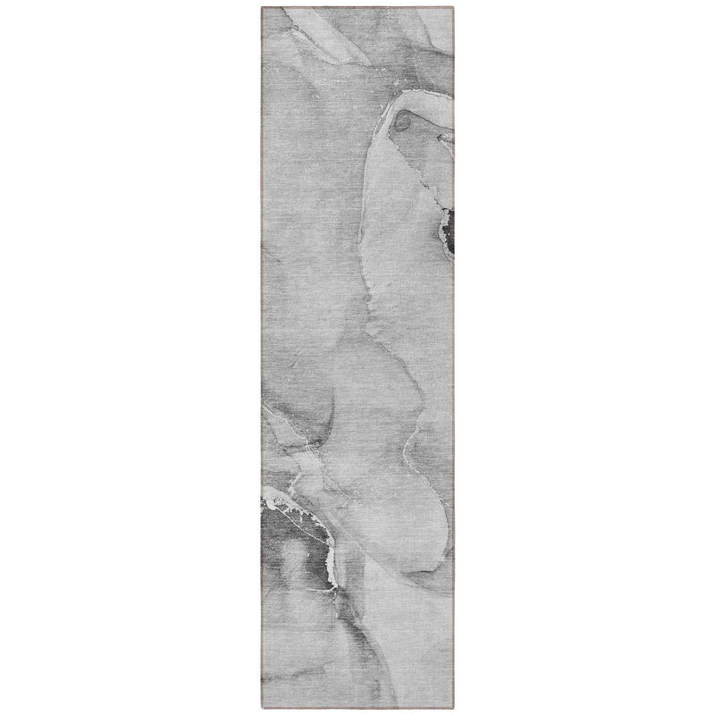 8' Runner Gray and Ivory Abstract Washable Non Skid Indoor Outdoor Runner Rug